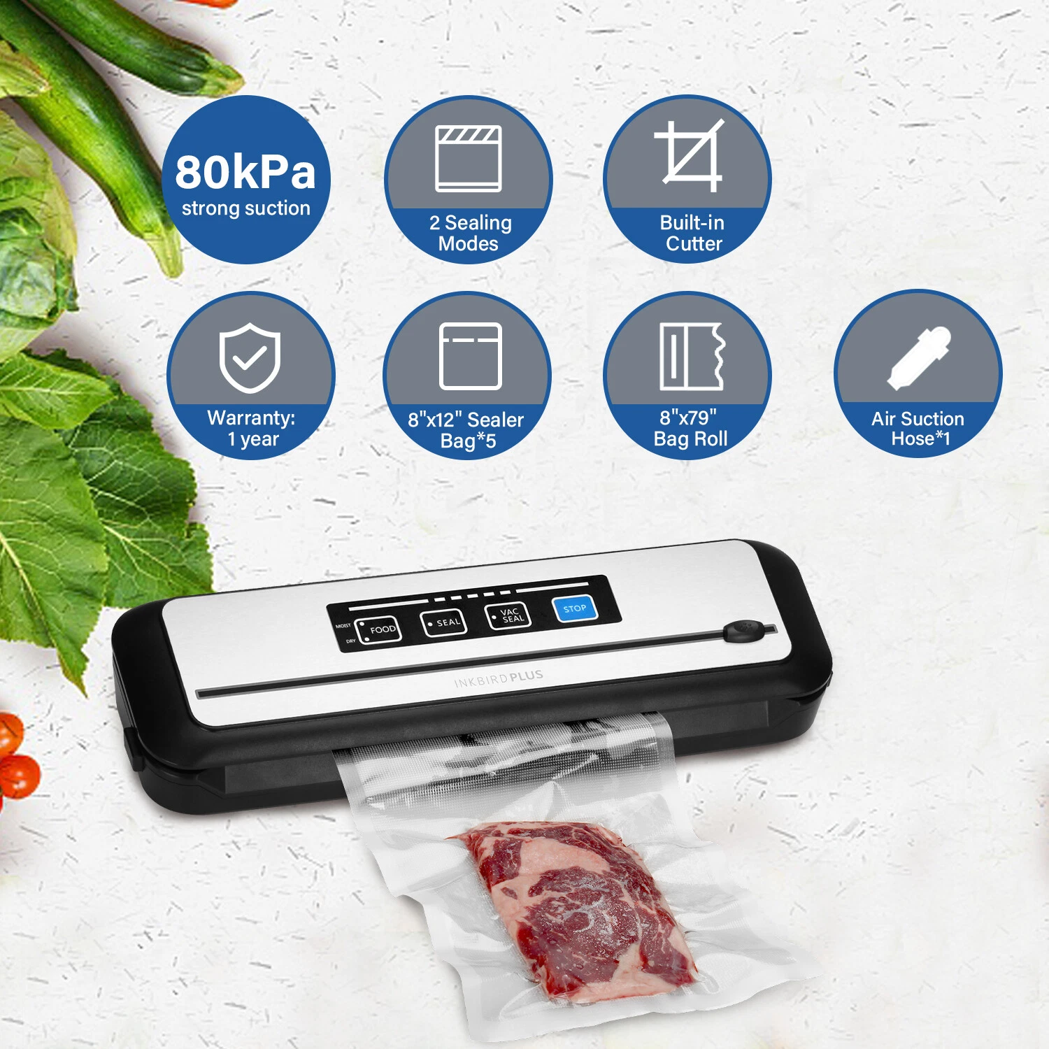 Inkbird Vacuum Sealer Automatic Sealing Machine Food Saver Food Preservation Dry