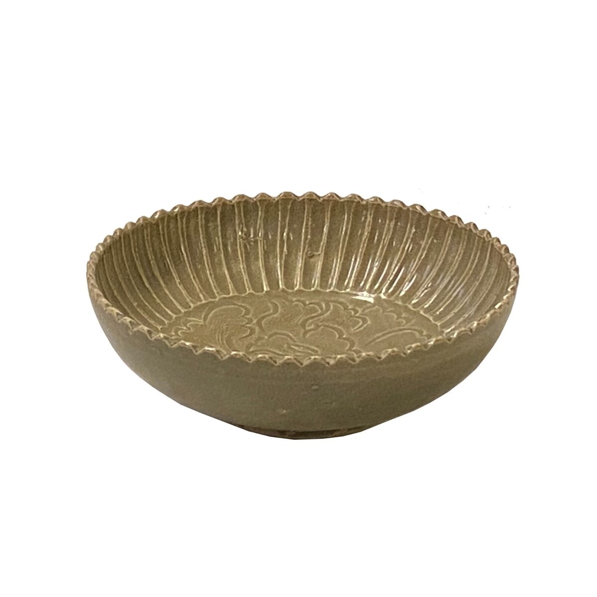 Chinese Ding Ware Tan Olive Glaze Pattern Ceramic Bowl Display ws3274S Chinese Ding Ware Tan Olive Glaze Pattern Ceramic Bowl Display ws3274S
