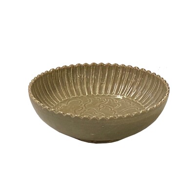 Chinese Ding Ware Tan Olive Glaze Pattern Ceramic Bowl Display ws3274S Chinese Ding Ware Tan Olive Glaze Pattern Ceramic Bowl Display ws3274S