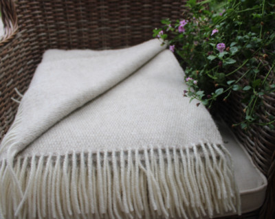  Wolldecke Wohndecke Plaid 130x200cm Decke (51x79 in) weiß/grau, Öko-Wolle 100%