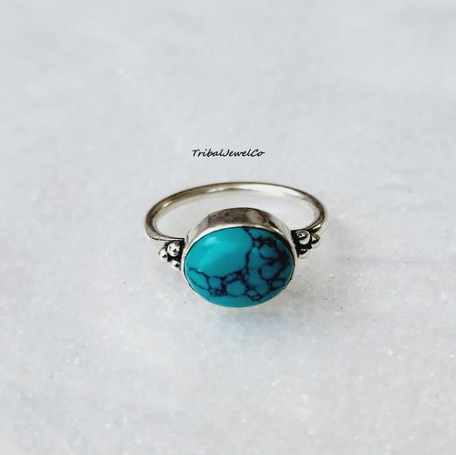 925 Sterling Silver Natural Turquoise Ring Handmade Gift Statement Ring Gift For - Picture 4 of 8