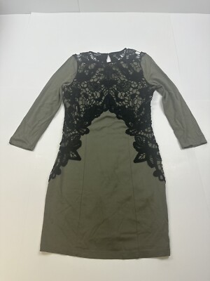 BEBE Olive Green Bodycon Dress Black crochet lace size Medium | eBay