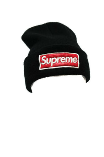 Supreme Beanie Black with leather Supreme Patch
