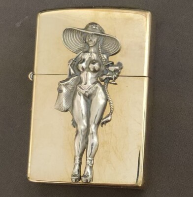 1 piece Brass Sexy busty straw hat girl sticker lighter DIY accessories