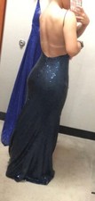 Navy blue prom dress long size 4, backless fits a size 2, I  m 5,4 