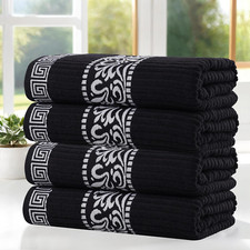 4-Piece Bath Towel Set, Greek/Floral Decor for Bathroom, Guest Bath, Spa, Resort