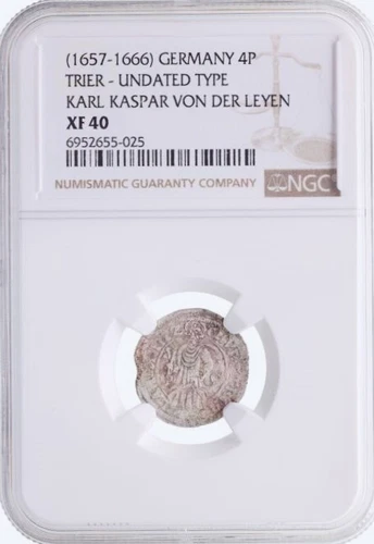 S-DS1 Germany 4 Pfennig 1652-1673 Undated Trier Karl Kasper NGC XF40 Silver Coin