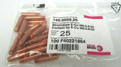 25 Count Abicor Binzel MIG/MAG Welding Contact Tips 140.0059.25 NEW M6/0,8/25mm 