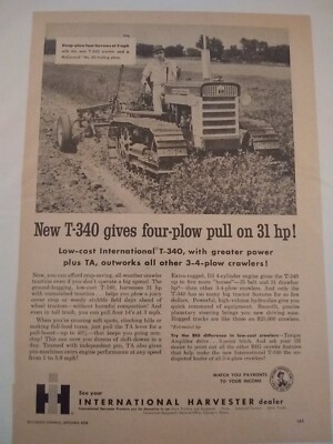 1960 IH International Tractor Ad: T-340 Crawler w/ No. 60 McCormick Plow