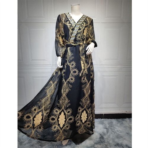 Evening Abaya Women Muslim Maxi Dress Jilbab Islamic Embroidery Kaftan Gown Arab - Bild 5 von 36