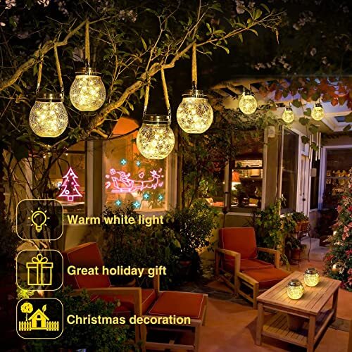 SOLAR LANTERN Hanging Lights LED Halloween Christmas Warm White 2 Pack ROSHWEY - Picture 4 of 9