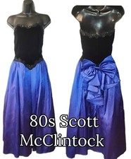 Vintage 1980s Blue Lam  Ombre And Black Velvet Scott McClintock Prom Dress