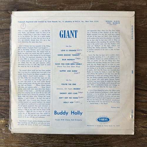 BUDDY HOLLY - Giant (Original 1969 U.S. LP) Coral Records - Picture 2 of 4