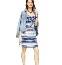 Cabi 5264 Knot Dress Size M Blue White Striped Nautical Adjustable Tank Dress