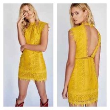 FREE PEOPLE Honey Lace Mini Dress Womens 0 Marigold Yellow Sleeveless NWT