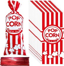 50 / 100pcs Popcorn Plastic Bags with Twist Ties Birthday Party Treat Bags UK