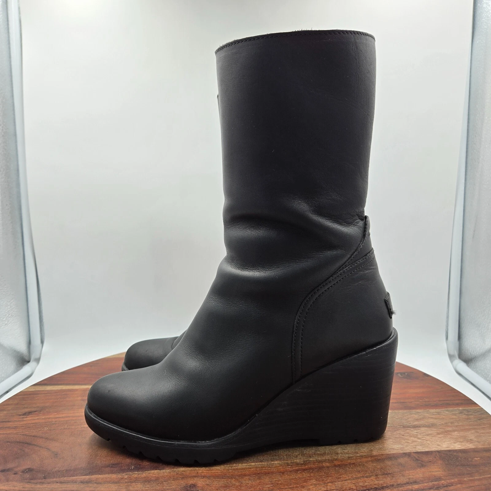 sorel after hours leather mid calf zip wedge waterproof boots