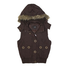 Rue 21 Faux Fur Hood Puffer Gilet Brown Womens S