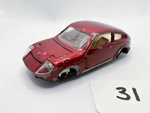 VINTAGE CORGI TOYS # 341 MINI MARCOS GT850 GOLDEN JACKS DIECAST MODEL CAR MAROON