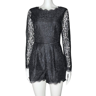 NWT Anthropologie Black Lace Long Sleeve Romper Whimsigoth Coquette XS Size 2