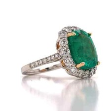 Art Deco Vintage Cushion Lab Created Emerald Diamond 925 Silver Engagement Ring