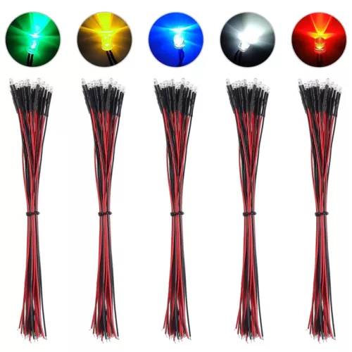 100 x 3 mm vorverdrahtet DC 5 V-12 V Micro LED Leuchten emittierende Dioden Mini Birnen Lampe - Bild 14 von 26