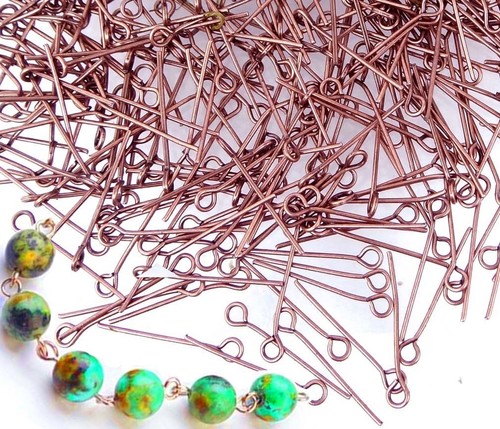 Bulk 500 Eyepins Antique Copper Plated Steel Eye Pins 21 Gauge 20mm long