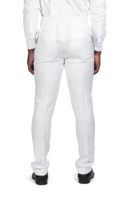 Slim Fit Mens Dress Pants Solid White Linen Flat Front Fitted Slacks AZAR  MAN | eBay
