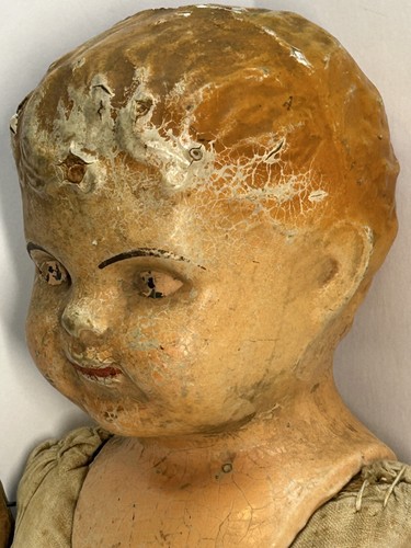 23" Antique Composition AM American Doll Company Boy Baby Nightgown Cloth Straw - Picture 4 of 24