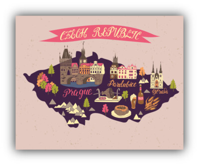 Czech Republic Map Cities Vinyl Sticker Car Bumper Decal