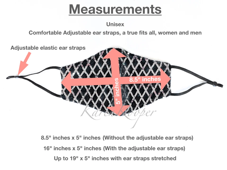 Luxury Face Mask Iridescent Sequin Glitter Bling Party Wedding Washable Reusable - Image 3 of 4