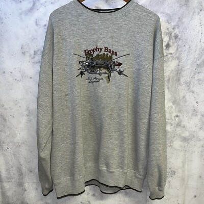 Sweat De Pêche Vintage Homme – 2XL – Gris Brodé – Style Rétro Outdoor
