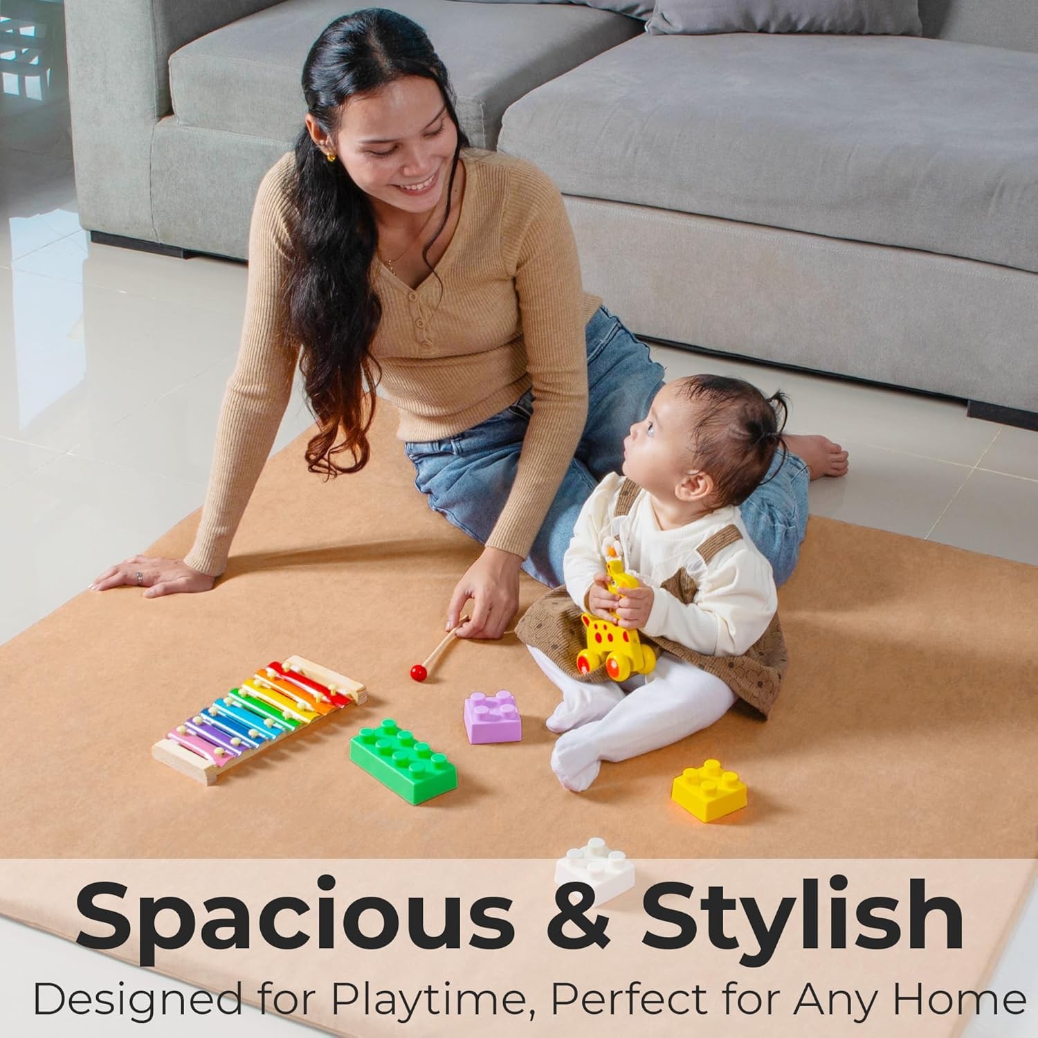 Primica Padded Play Mat for Baby - Large Soft Foam Floor Sandstone 