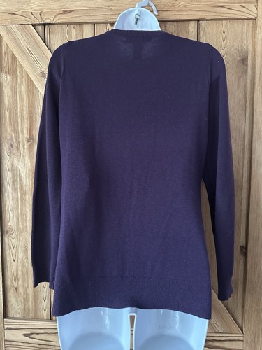 BANANA REPUBLIC Poly Wool Cardigan Sweater Deep Purple Button Up Pockets Medium - Picture 10 of 15