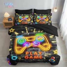 Twin Size Gaming Comforter Set, Retro Neon Video Game 5 Pcs Bedding for Kids ...