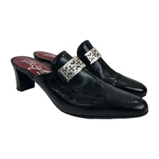 Vtg Brighton Tour Mule Slip On Heeled Shoes w Silver Accent Italy Black Size 9M
