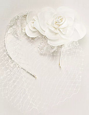 Ivory Bridal Fascinator Floral Design and Beaded With birdcage Veil on Headband
