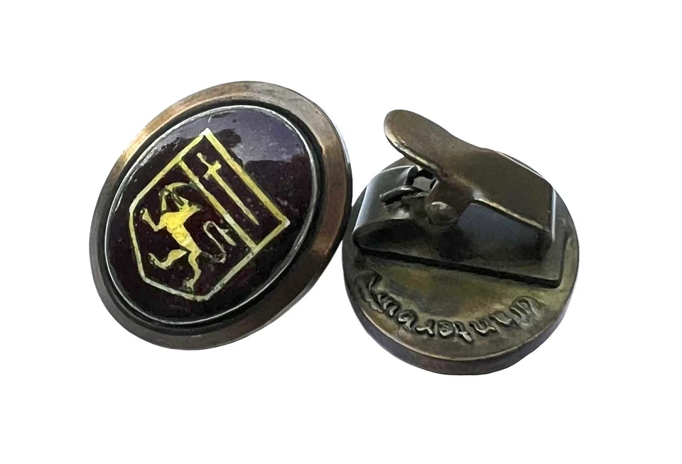 Clipe de gravata vintage antigo de latão e porcelana Canterbury Dragon Crest UM (1) - Imagem 3 de 4