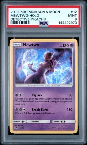 2019 POKEMON SUN & MOON DETECTIVE PIKACHU #12 MEWTWO-HOLO PSA 9