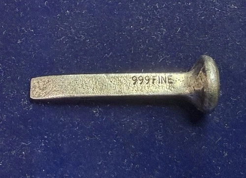 Vintage Silver Railroad Spike Cripple Creek Mine 999 Fine w/ Original Receipt