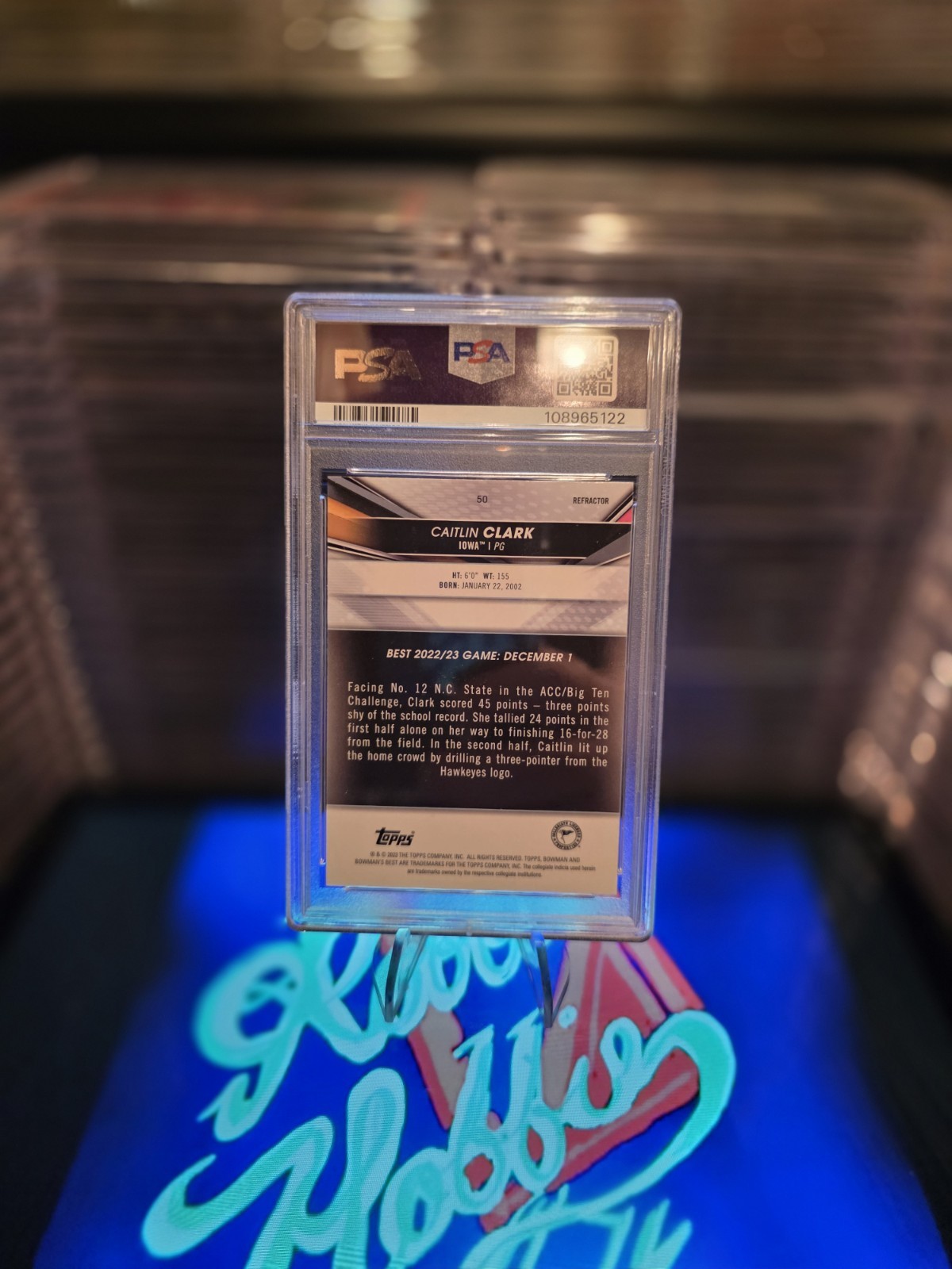 2022 BOWMAN UNIVERSITY BEST REFRACTOR #50 CAITLIN CLARK PSA 8 view 3