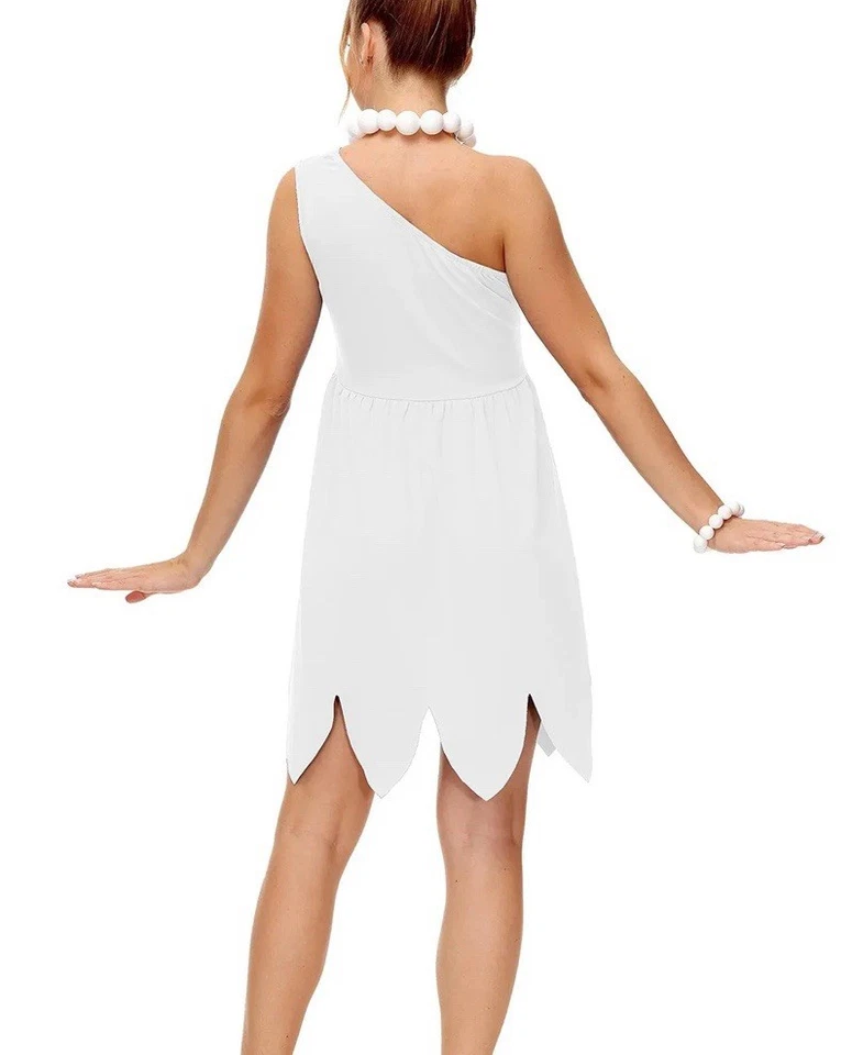 Fantasia Wilma Flintstone Vestido Branco Tamanho Pequeno Um Ombro Halloween Cosplay NOVO - Imagem 2 de 2
