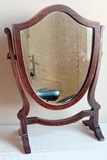 ANTIQUE EDWARDIAN SHIELD BACK MAHOGANY SWIVEL MIRROR.14 INCH TALL.USED.