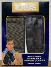 Toasties By Totes Men  s Matching Driving Gloves  Scarf Muffler Chevron Neutral