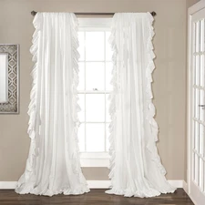 Reyna Ruffle Window Curtain Panel Set, Pair, 54" W X 84" L, White - Home Decor