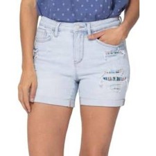 Judy Blue Distressed Denim Shorts Large Light Wash Cuffed Aztec Boho JB150137