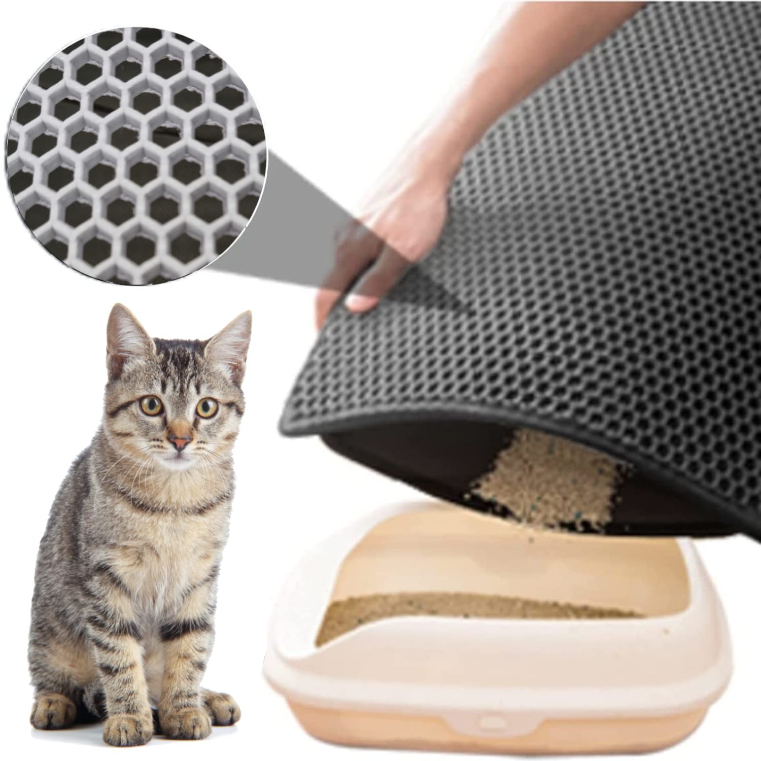 Tapis de litière pour chat antidérapant accessoire bac - 3
