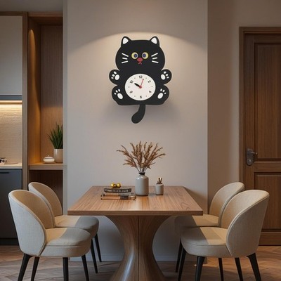 Cute Cat Shaped Wall Clock, Silent Non-Ticking Quartz Battery Operated Analog...