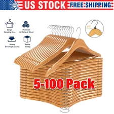 5-100 Pcs Wooden Hangers Suit Hangers Premium Natural Finish Cloth Coat Hanger