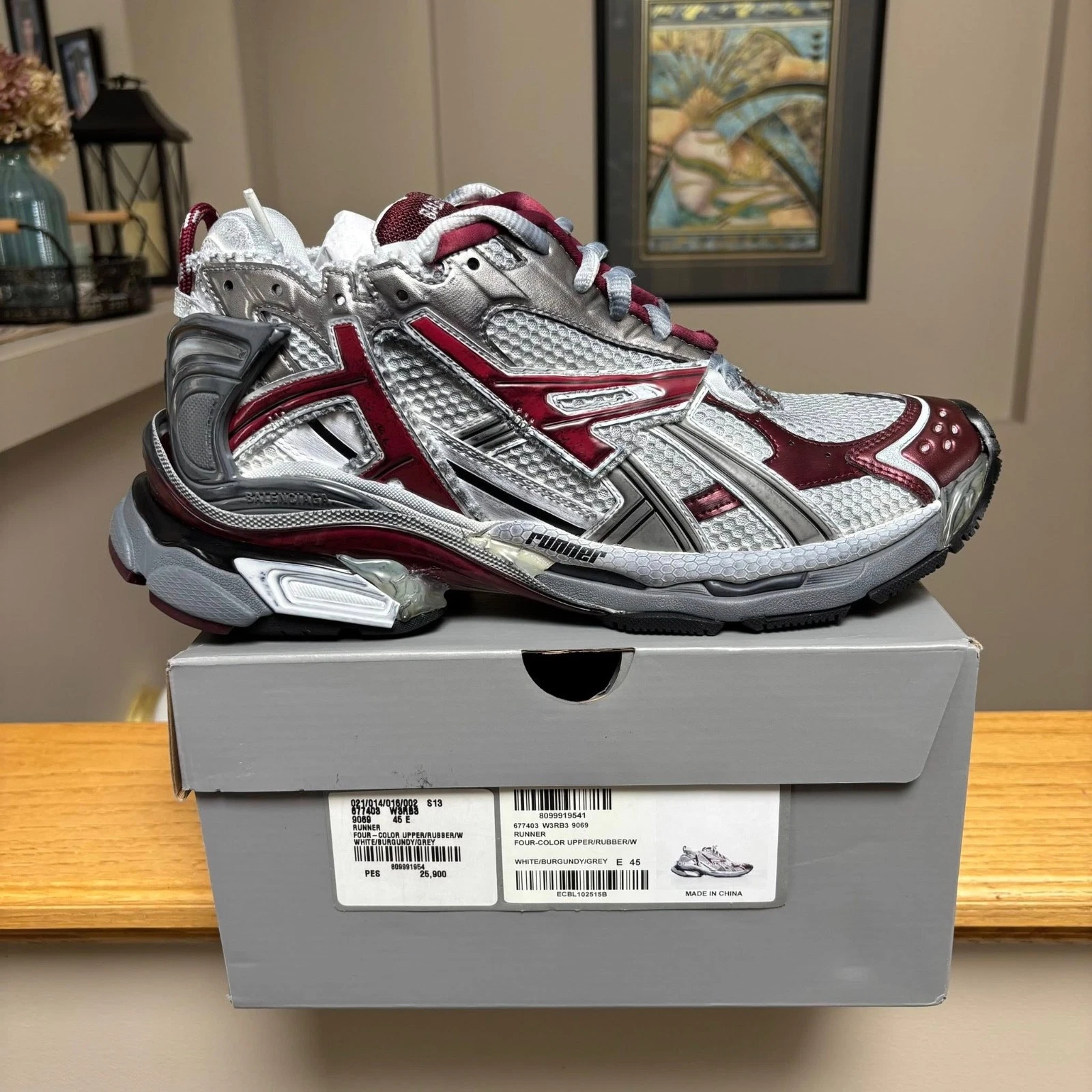 Balenciaga — Balenciaga Grey & Burgundy Runner Sneakers - 45EU / 12US - $1250 - New Authentic